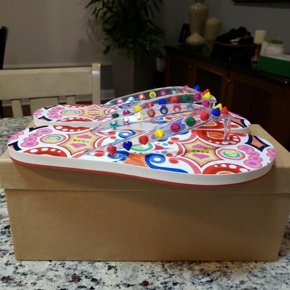 NEW Christian Louboutin Loubi Studded Flip Flop Size 35 - Picture 5 of 13